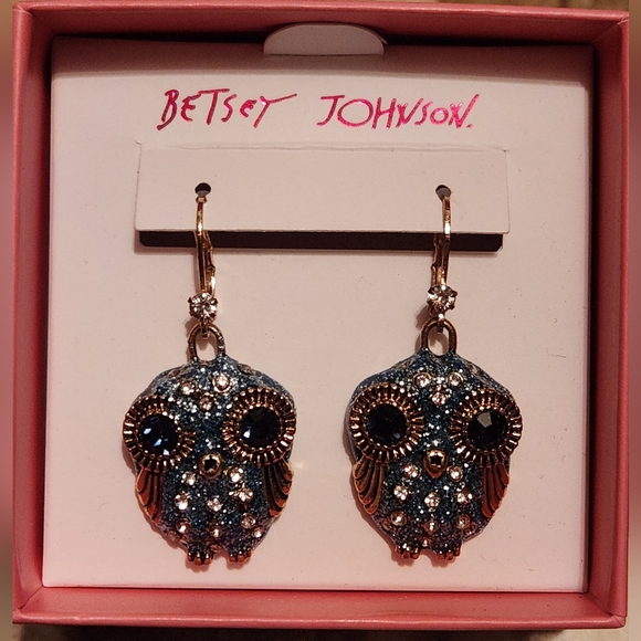 Betsey Johnson Jewelry - Betsey Johnson Owl blue dangle earrings